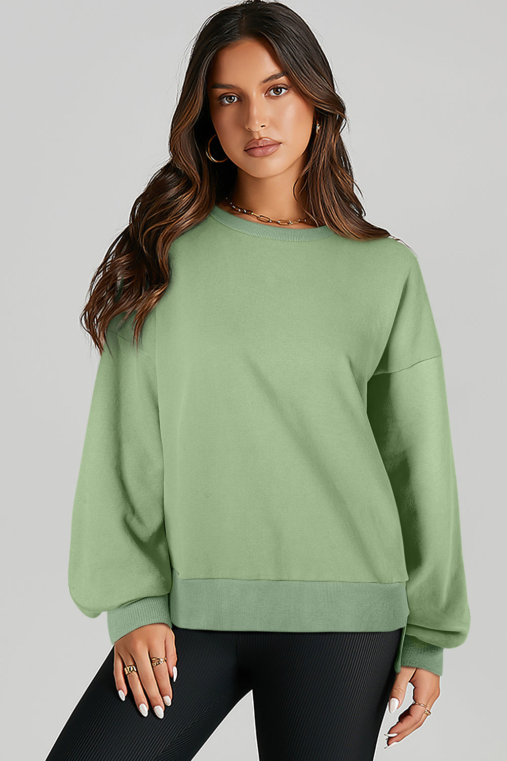 Bonbon Solid O Neck High Low Hem Pullover Sweatshirt