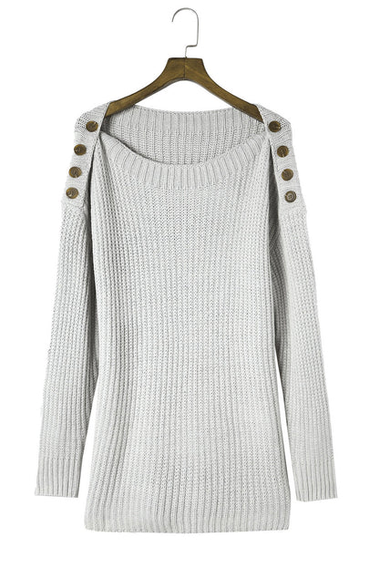 Grey Buttoned Drop Shoulder Oversized Sweater