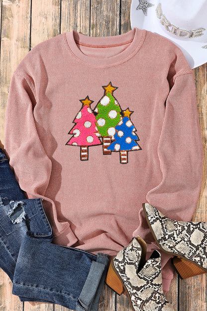 Pink Corduroy Christmas Tree Sequin Graphic Sweatshirt