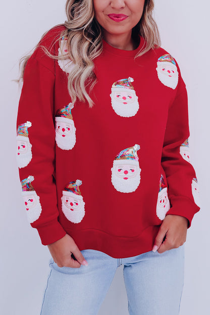 Black Christmas Santa Clause Patterned Graphic Sweatshirt