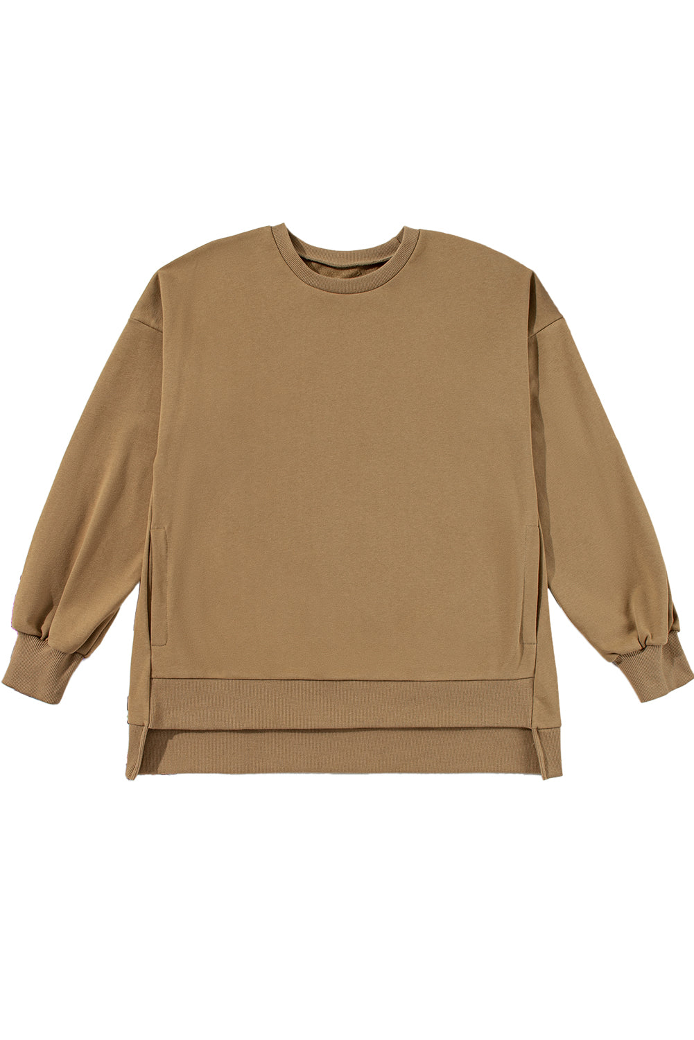 Bonbon Solid O Neck High Low Hem Pullover Sweatshirt