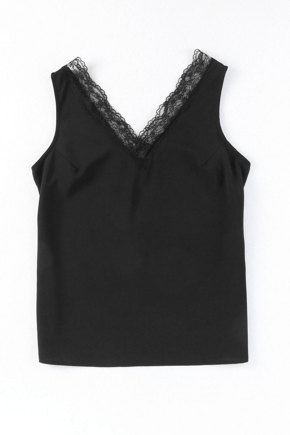 Black V Neck Lace Splicing Casual Open Back Sleeveless Shirt