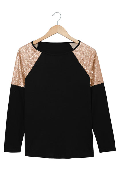 Black and Gold Sequin Raglan Sleeve Pullover