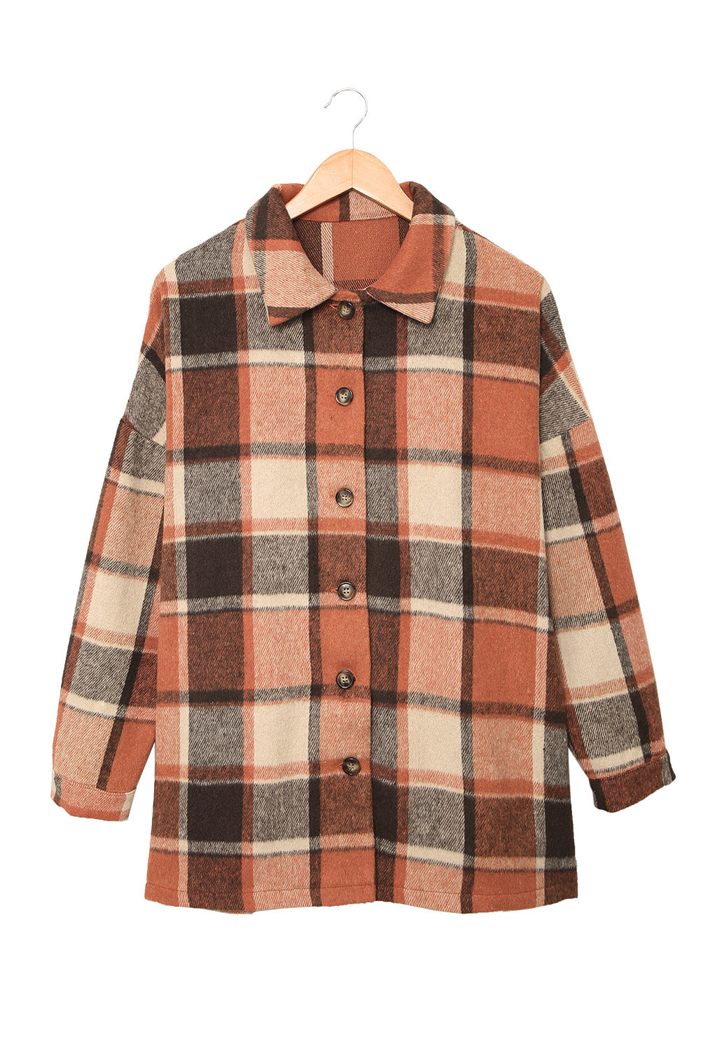 Brown Plaid Button Up Long Sleeve Flannel Shacket