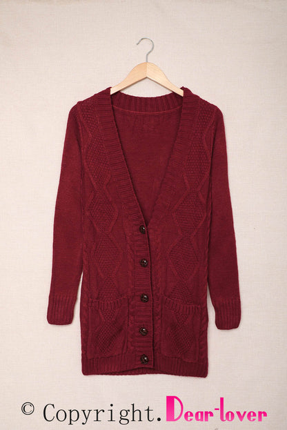 Blue Front Pocket and Buttons Closure Cardigan