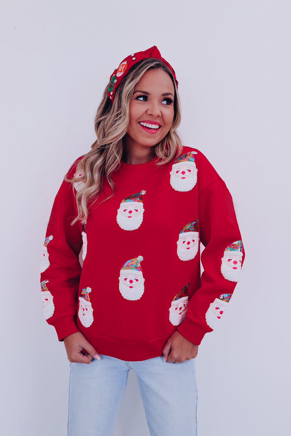 Black Christmas Santa Clause Patterned Graphic Sweatshirt