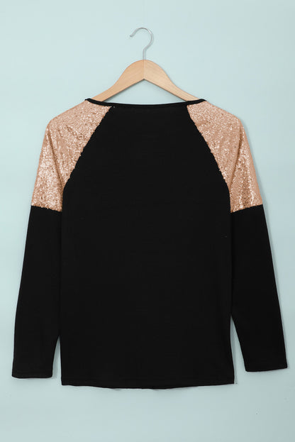 Black and Gold Sequin Raglan Sleeve Pullover