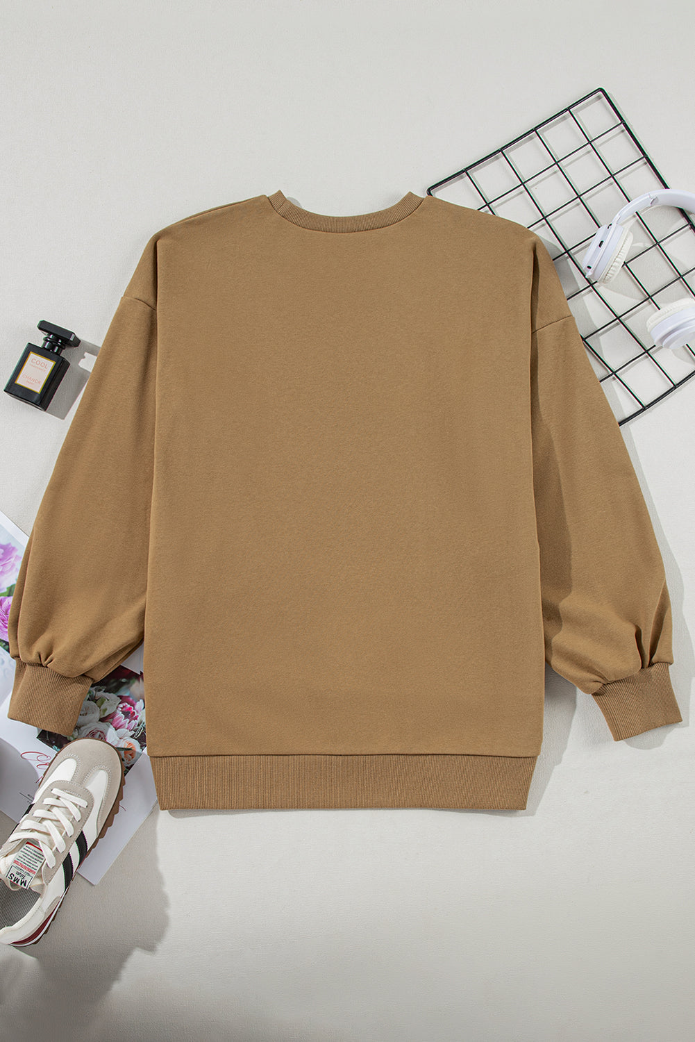 Bonbon Solid O Neck High Low Hem Pullover Sweatshirt