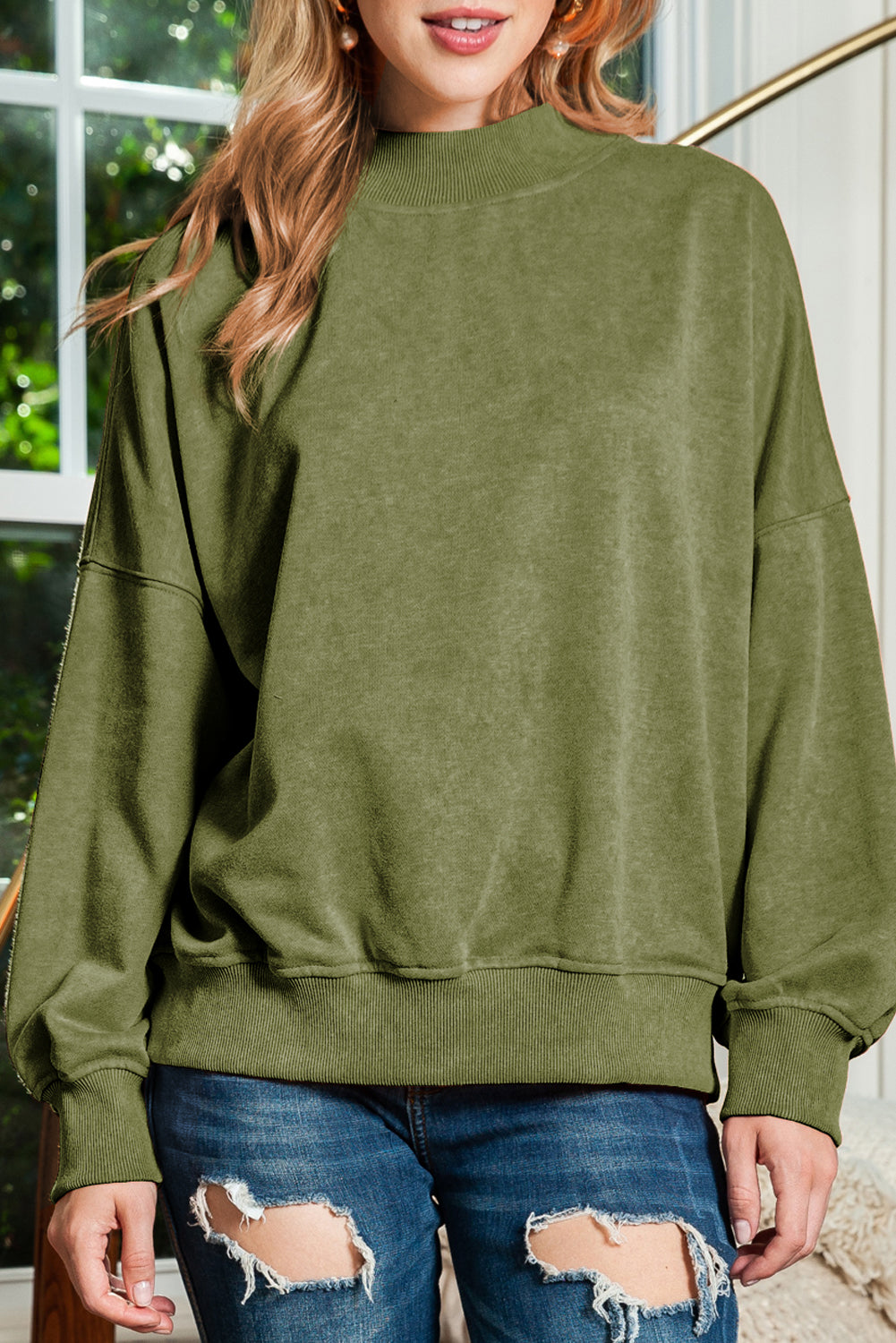 Brown Drop Shoulder Crew Neck Pullover Sweatshirt