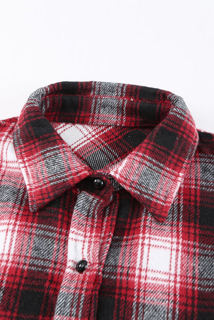 Brown Button Up Collared Plaid Shacket