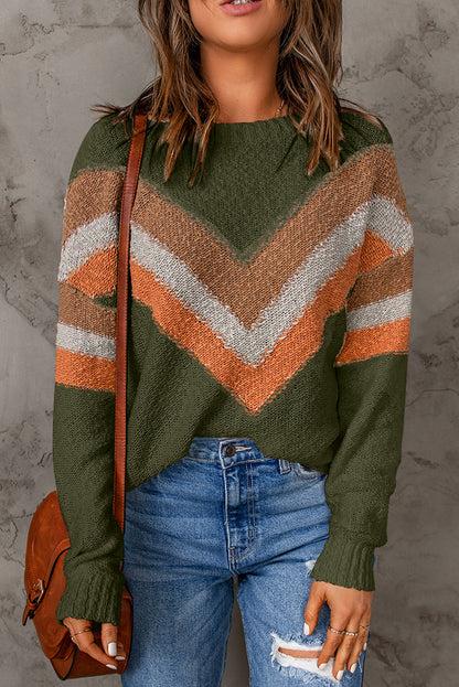 Chevron Striped Drop Shoulder Sweater