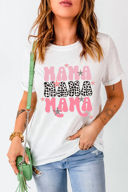 White Leopard MAMA Star Graphic T Shirt