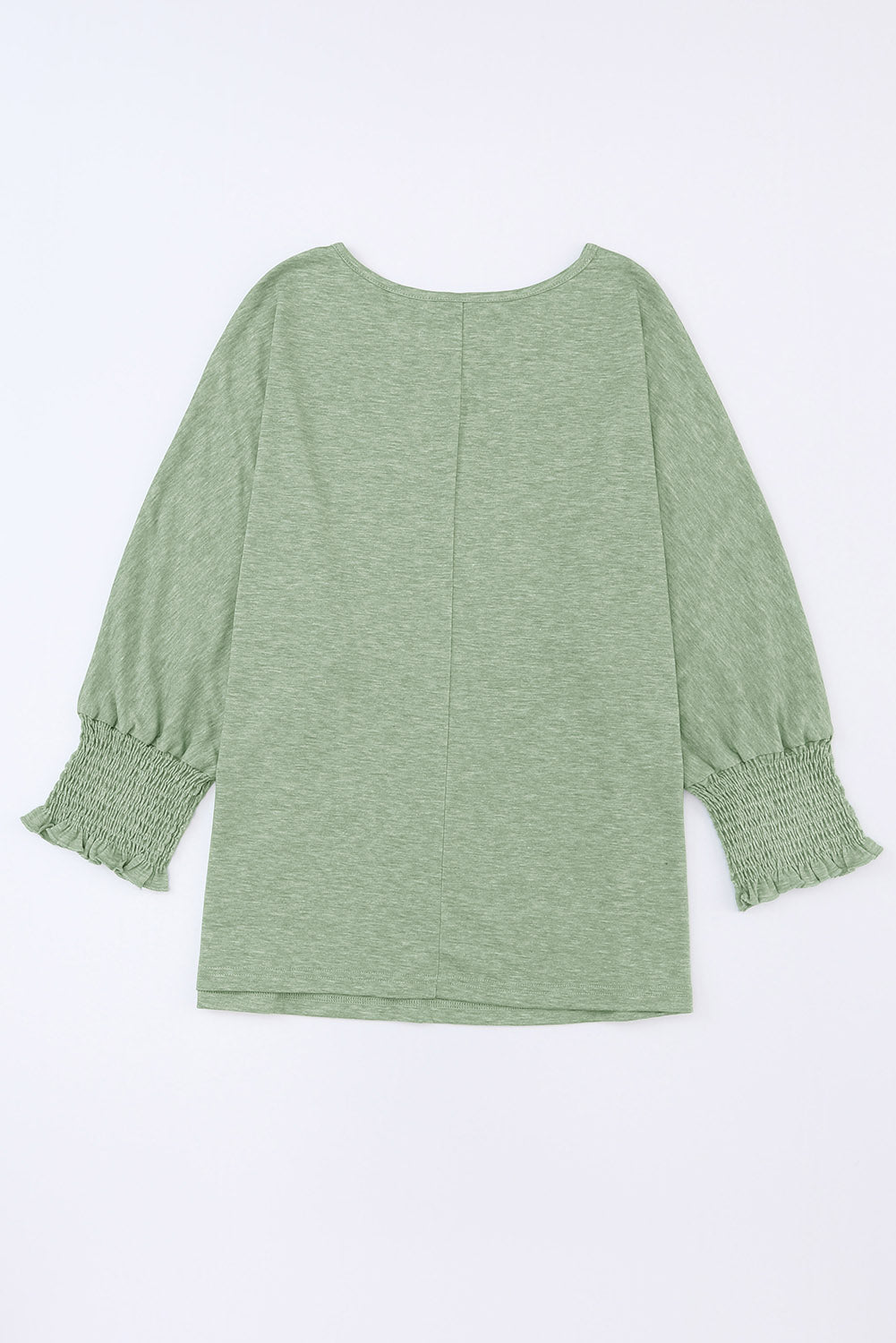 Green Plain Smocked Sleeve Casual Loose T Shirt