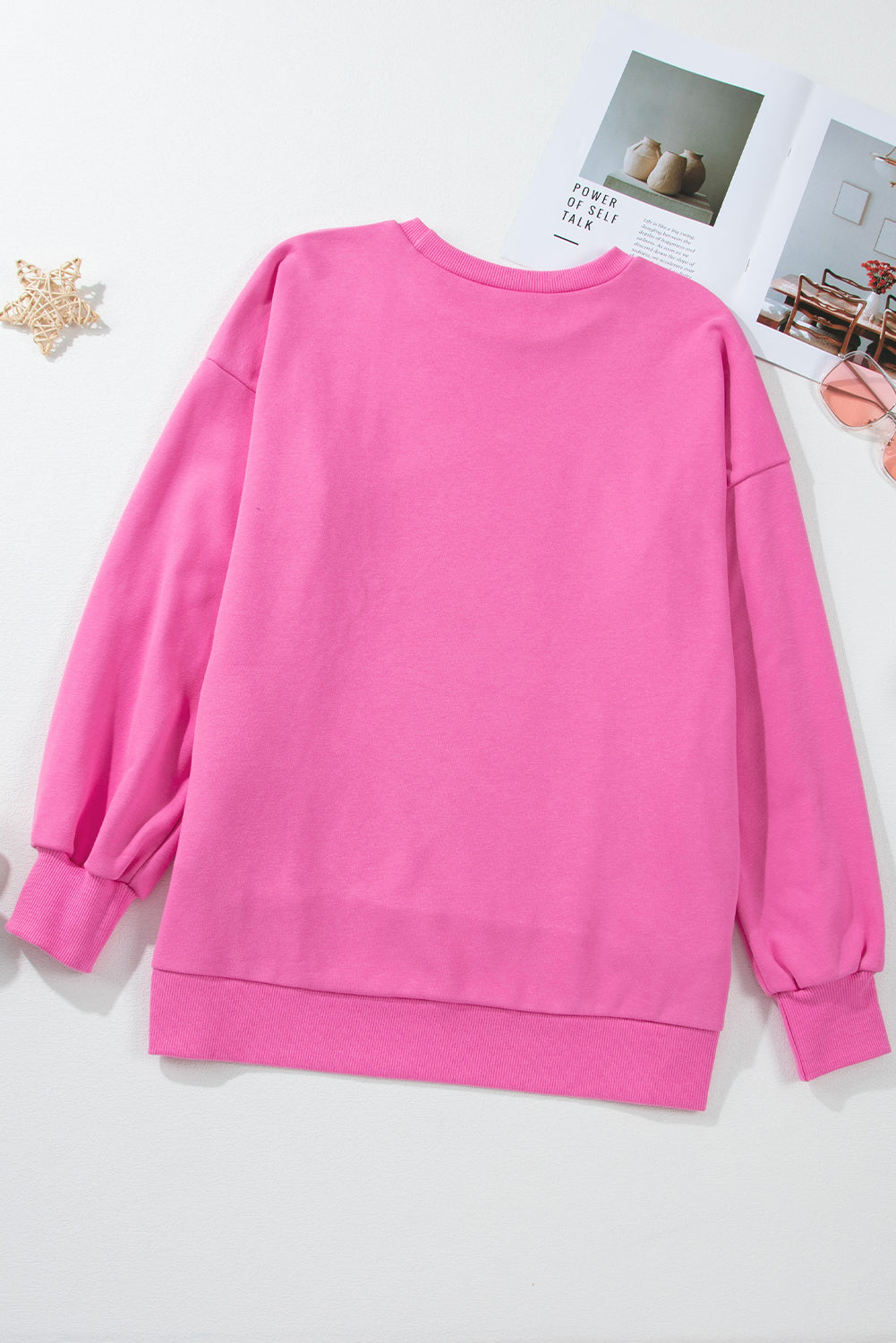 Bonbon Solid O Neck High Low Hem Pullover Sweatshirt