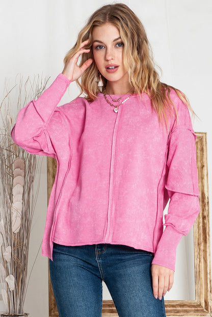 Rose Patchwork Long Sleeve Distress Pullover Sweatshirt