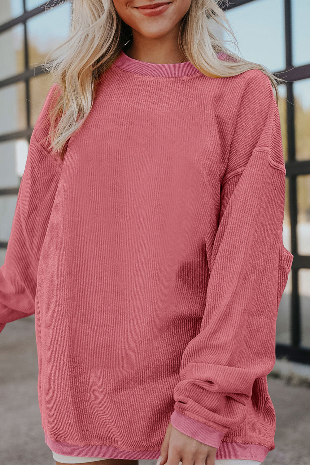 Strawberry Pink Drop Sleeve Oversized Sweatshirt