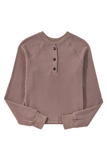 Chestnut Plain Waffle Knit Long Sleeve Henley Top