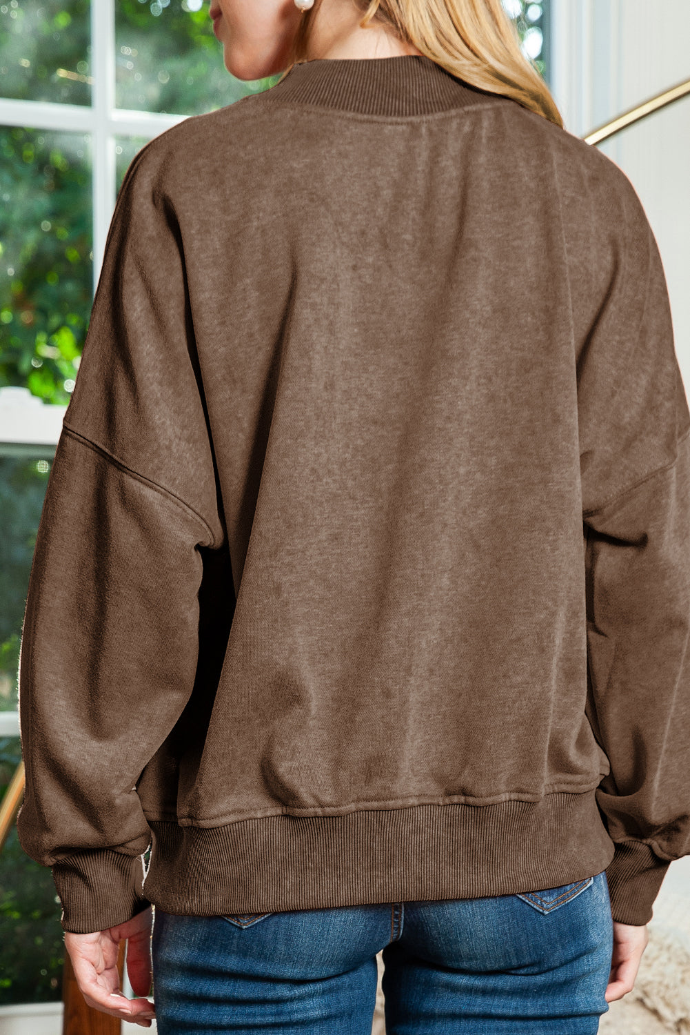 Brown Drop Shoulder Crew Neck Pullover Sweatshirt