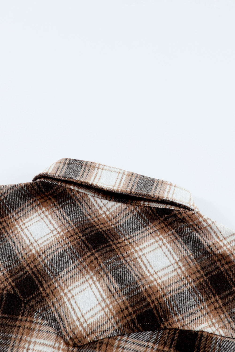 Brown Button Up Collared Plaid Shacket