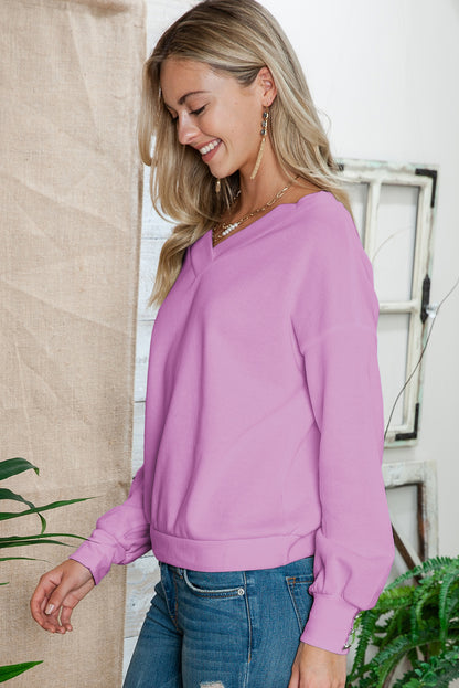 Purple V-neck Shoulder Down Long Sleeved Top