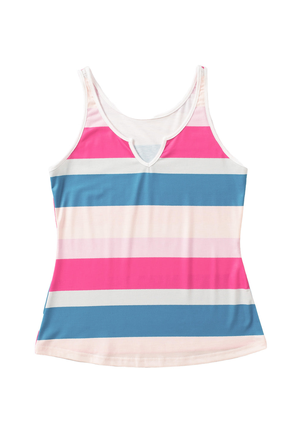 Green Striped Color Block Notched Neck Tank Top