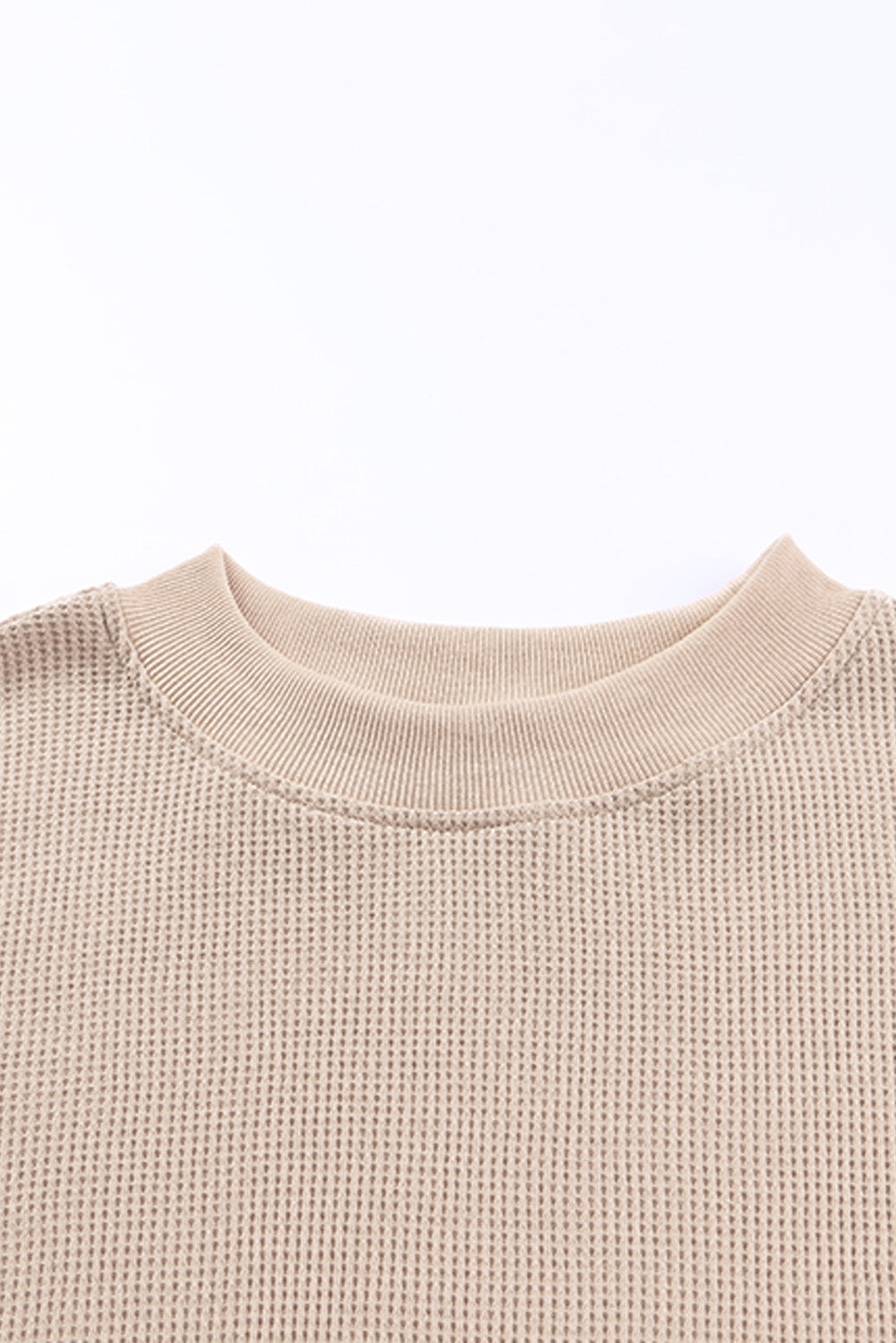 Pink Waffle Knit Crew Neck Casual Long Sleeve Top