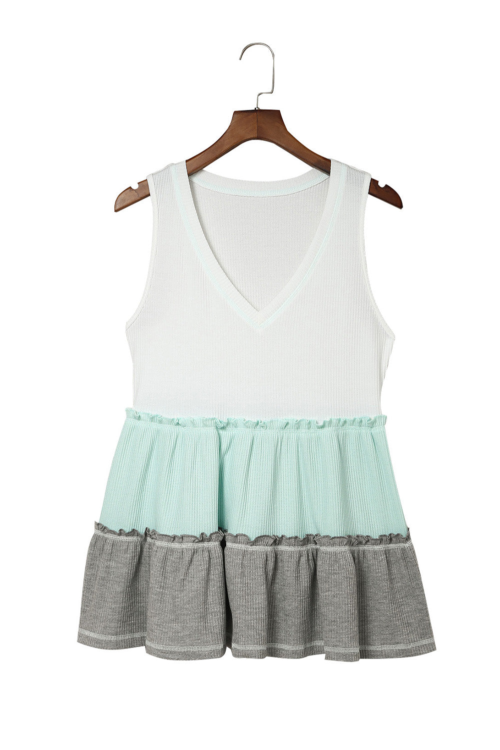 Colorblock Tiered Ruffle Babydoll V Neck Sleeveless Shirt