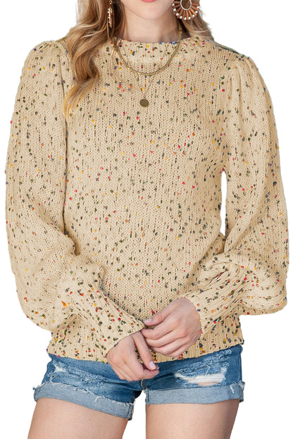 Beige Knitted Casual Long Sleeve Pullover Sweater