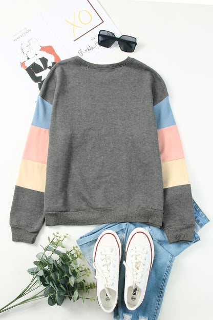 Grey Casual Color Block Drop Sleeve Sweatshirt