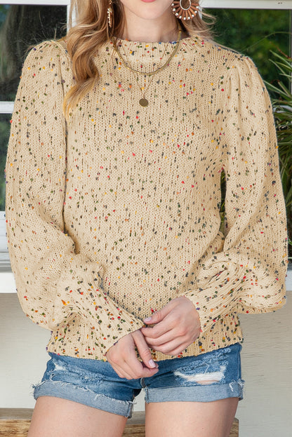 Beige Knitted Casual Long Sleeve Pullover Sweater