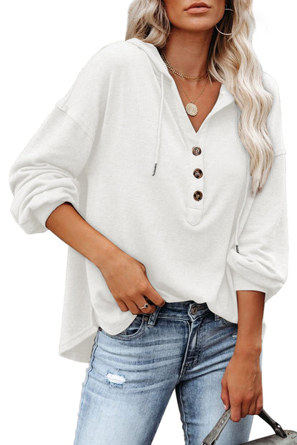 White Button Front Pullover Hooded Sweatshirt