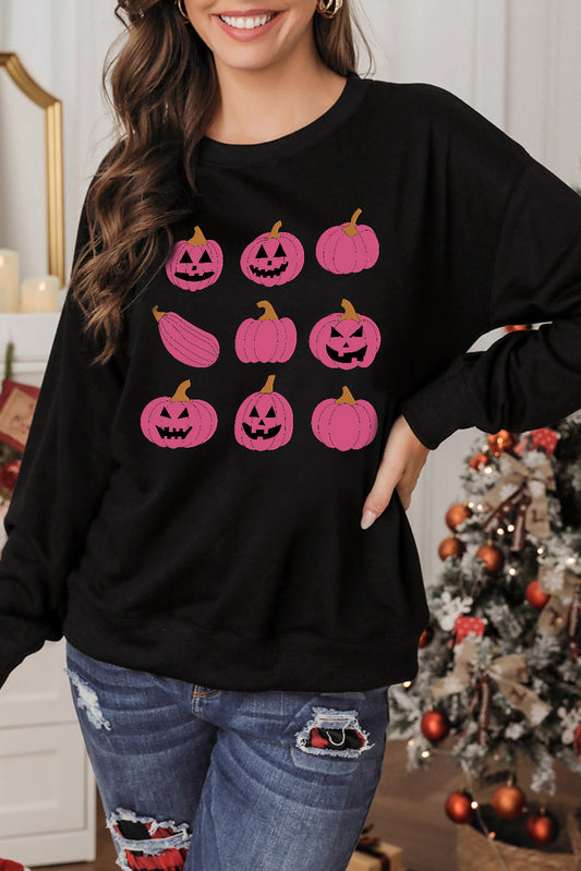 Black Halloween Pumpkins Graphic Sweatshirt