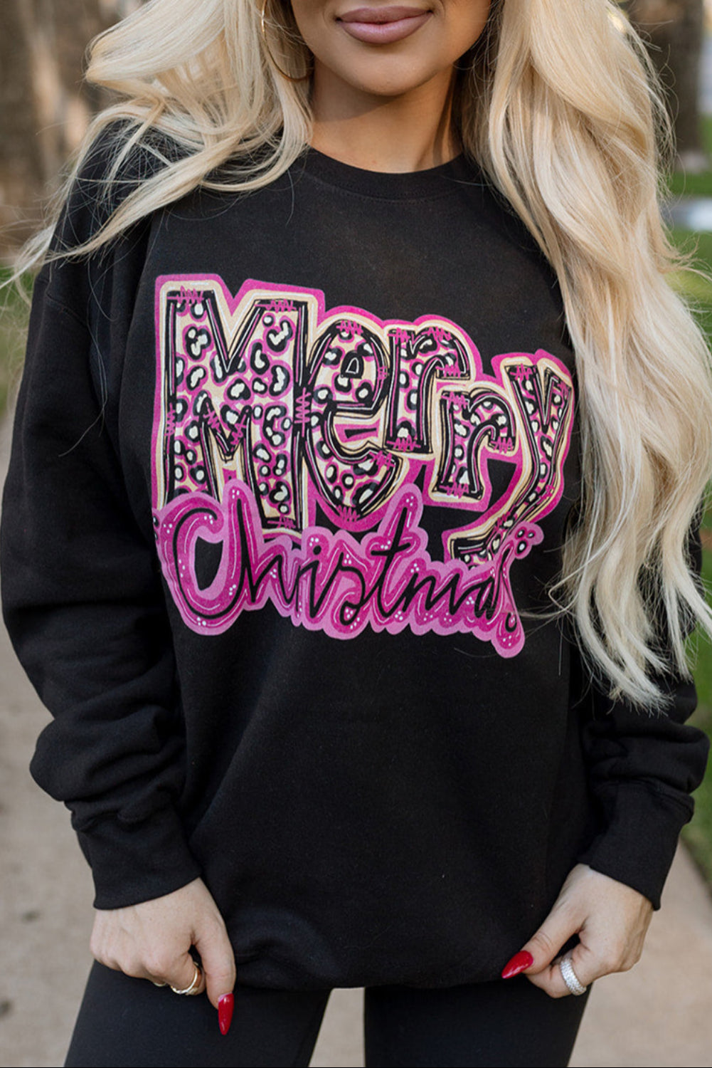 Black Merry Christmas Cool Letter Graphic Sweatshirt