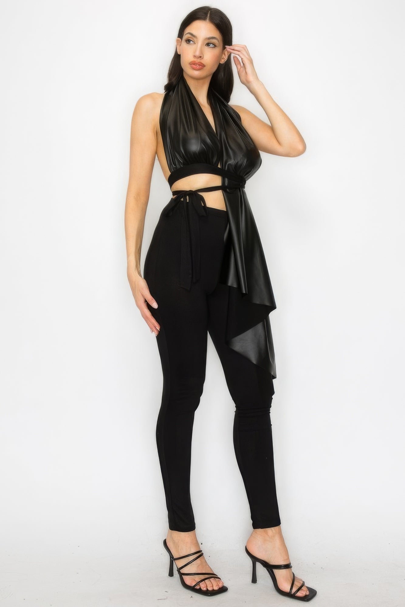 Faux Leather Top and Pants Set