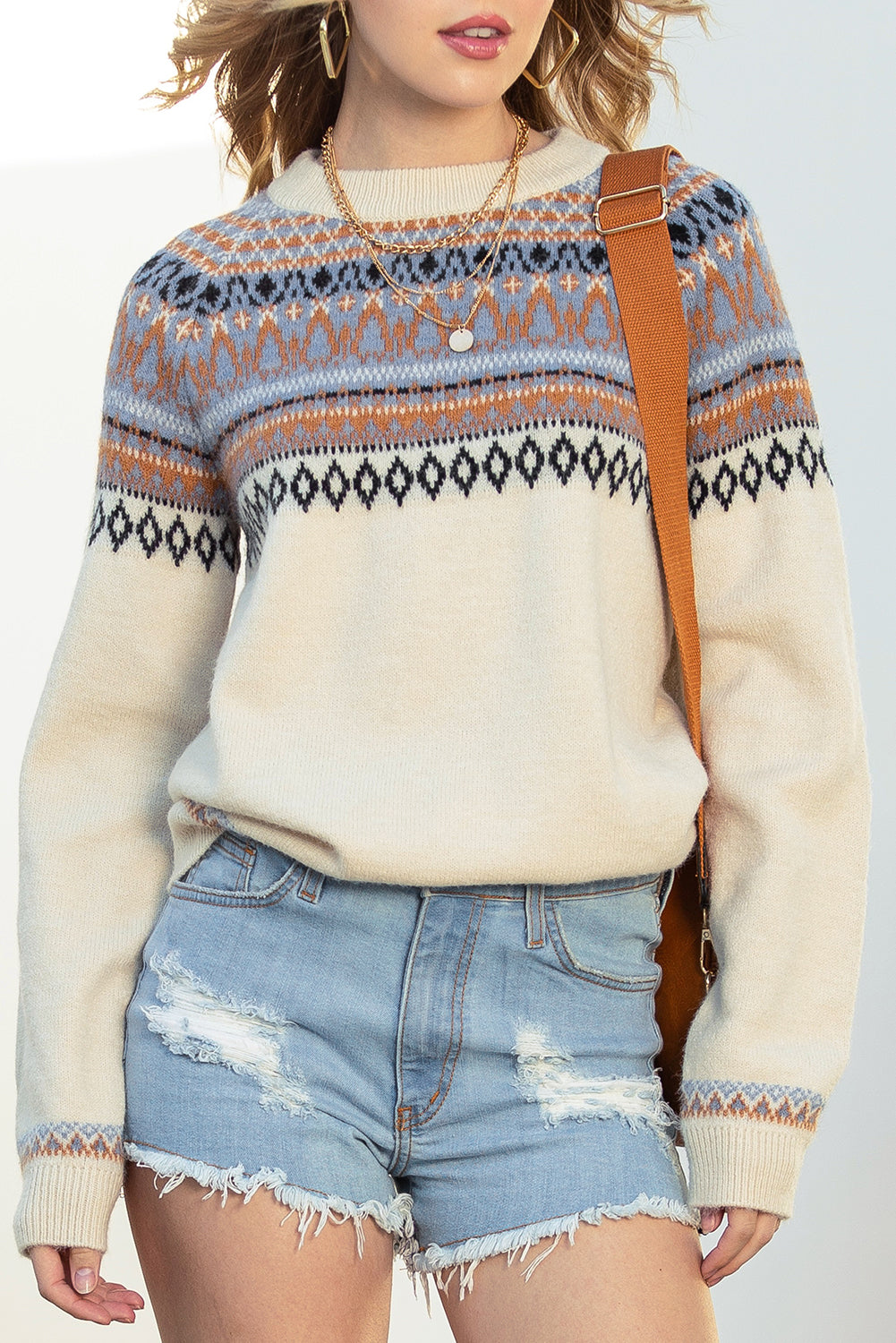 Multicolor Geometric Pattern Pullover Sweater