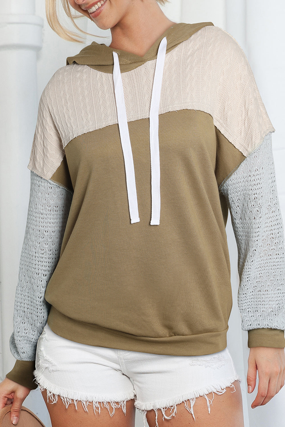 Grey Color Block Exposed Seam Hoodie