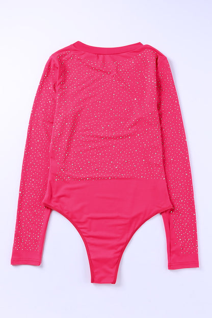 Rosy Rhinestone Slim Fit Long Sleeve Bodysuit