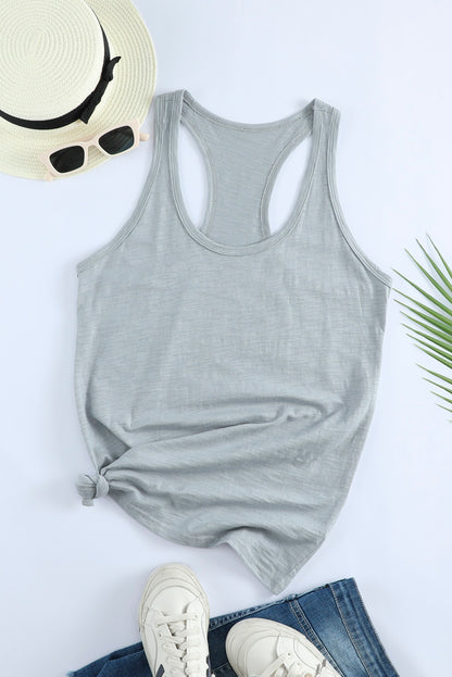 Gray Plain Scoop Neck Basic Solid Tank Top