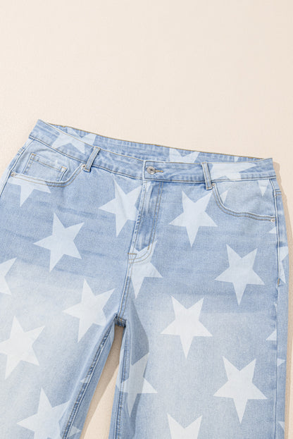 Beau Blue High Waist Star Pattern Plus Size Jeans