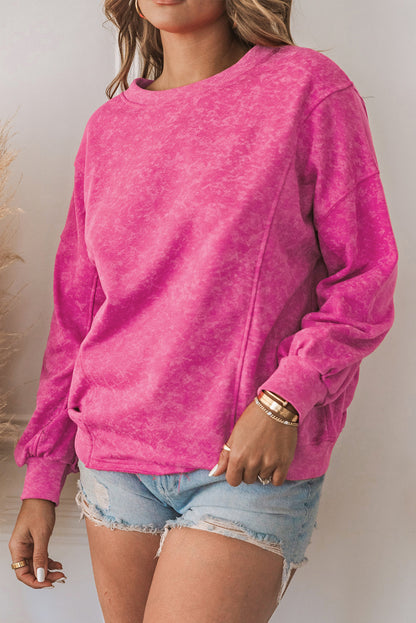 Rosy Distressed Casual Loose Pullover Sweatshirt