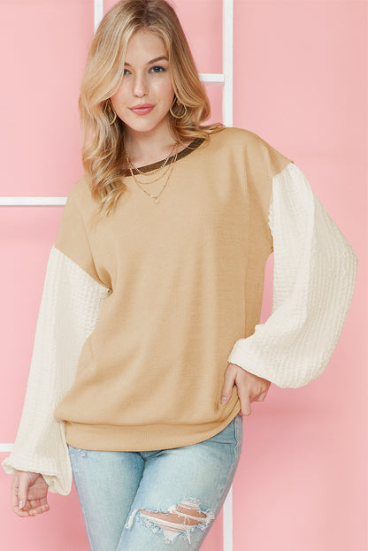 Smoke Gray Patchwork Ribbed Pullover