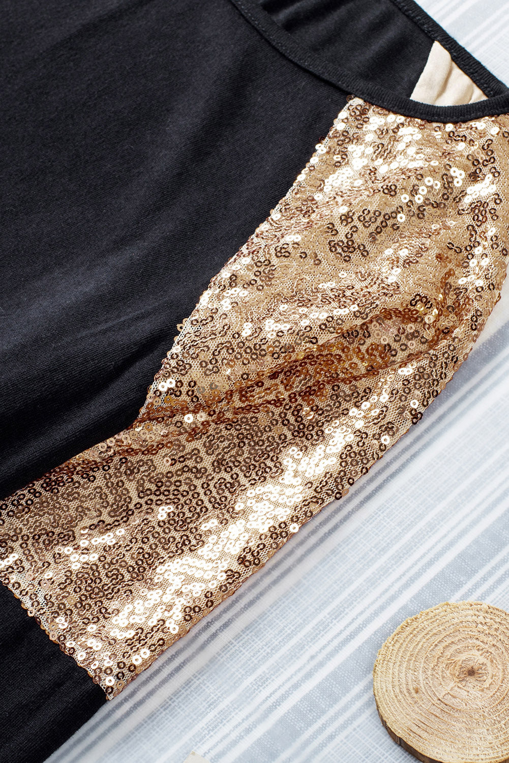 Black and Gold Sequin Raglan Sleeve Pullover