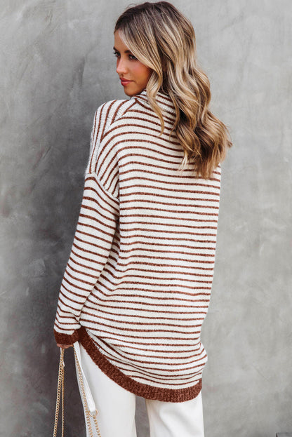 Gray Striped Turtleneck Oversized Sweater