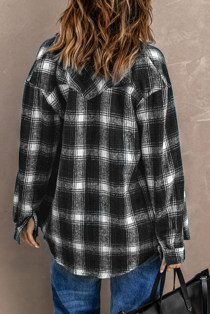 Brown Button Up Collared Plaid Shacket