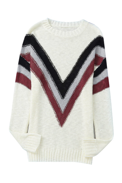 Chevron Striped Drop Shoulder Sweater