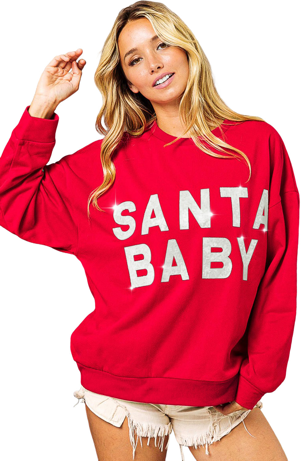 Red Glitter Santa Baby Christmas Sweatshirt