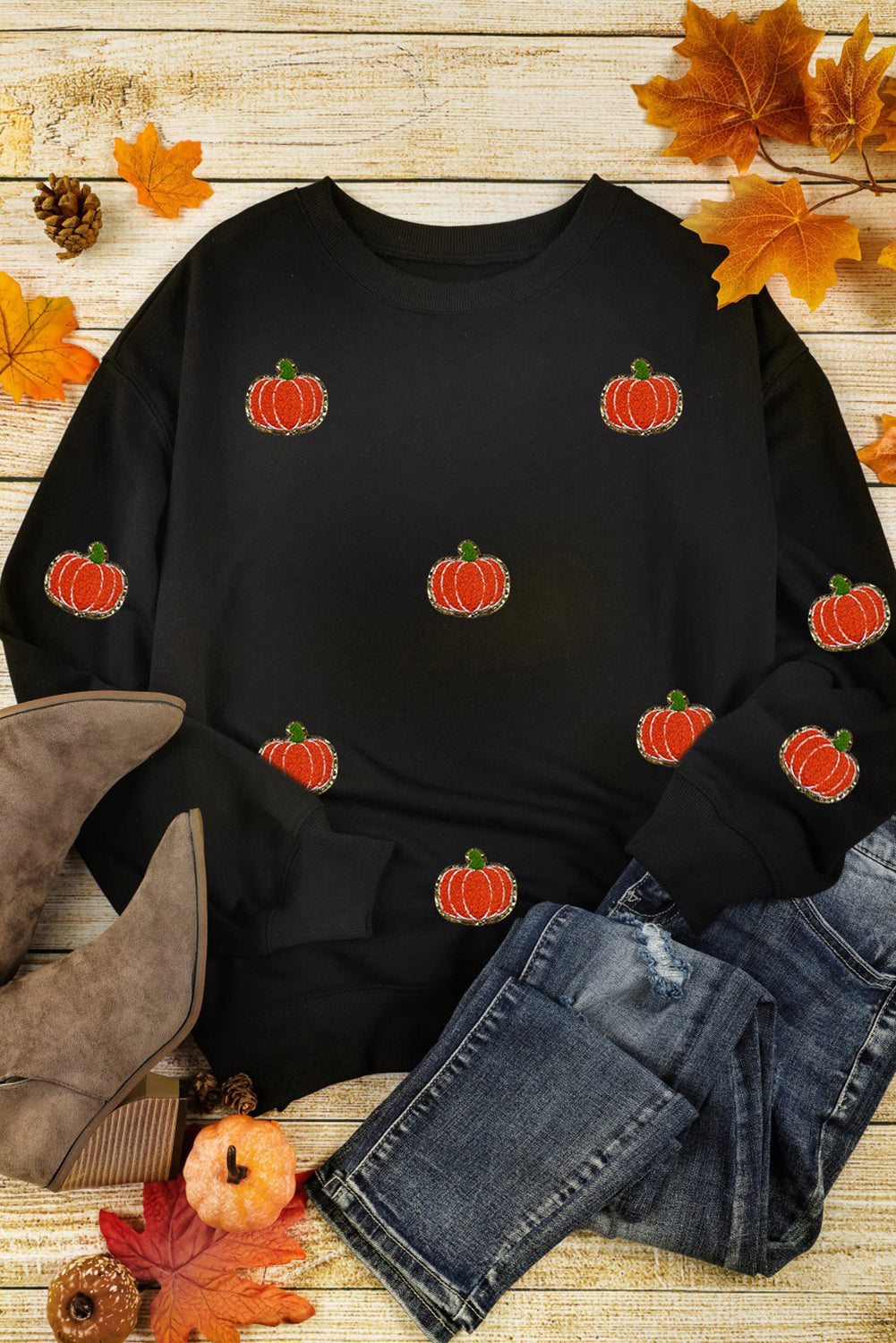 Black Halloween Pumpkin Graphic Drop Shoulder Sweatshirt