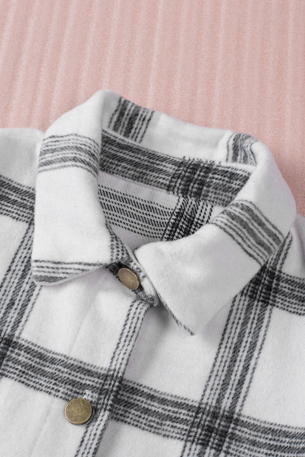 Pink Plaid Casual Button Up Shirt Shacket with Slits