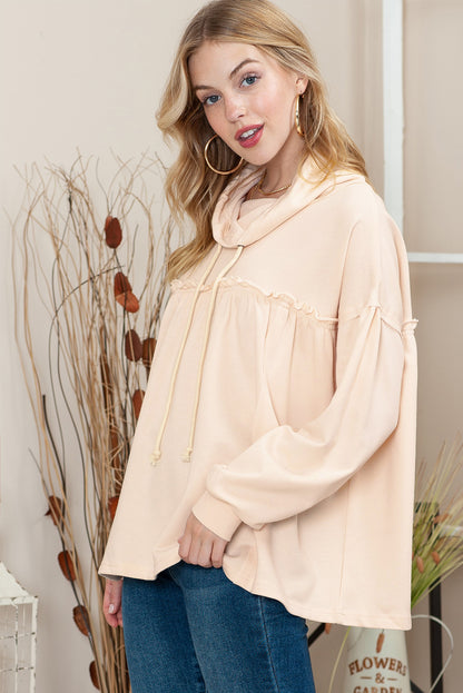 Beige Oversized Cowl Neck Pullover