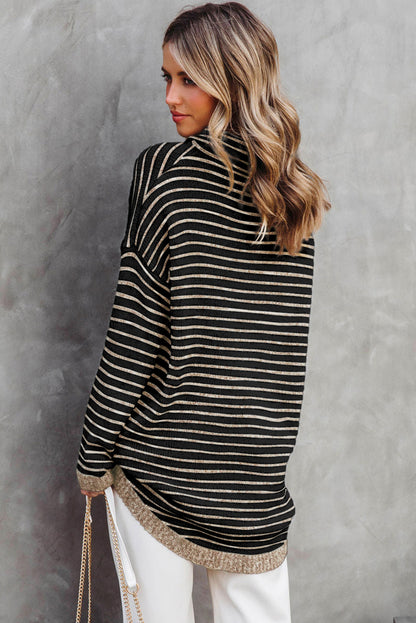 Gray Striped Turtleneck Oversized Sweater